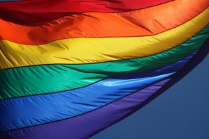 An LGBTQ rainbow flag.